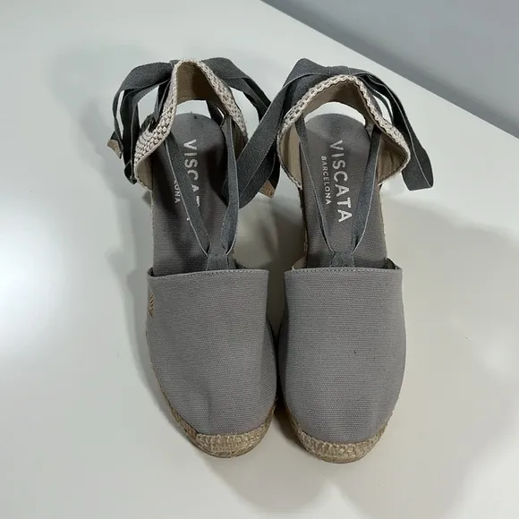 Viscata Fosca Suede Lace Up Espadrille Wedges Sz 8/39 NWOB Ankle Ties Summer