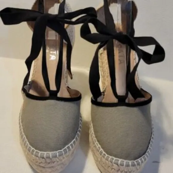 Viscata Tavallera Gray Canvas Platform Canvas Lace Up Wedge Espadrilles