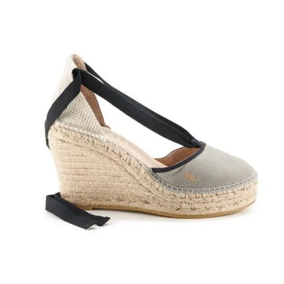 Viscata Tavallera Gray Canvas Platform Canvas Lace Up Wedge Espadrilles