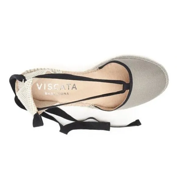 Viscata Tavallera Gray Canvas Platform Canvas Lace Up Wedge Espadrilles