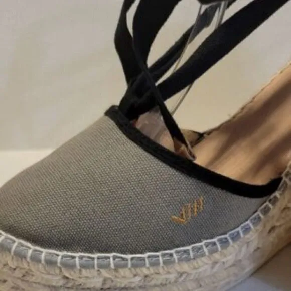 Viscata Tavallera Gray Canvas Platform Canvas Lace Up Wedge Espadrilles