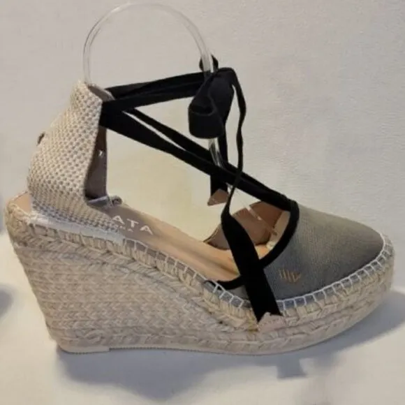 Viscata Tavallera Gray Canvas Platform Canvas Lace Up Wedge Espadrilles