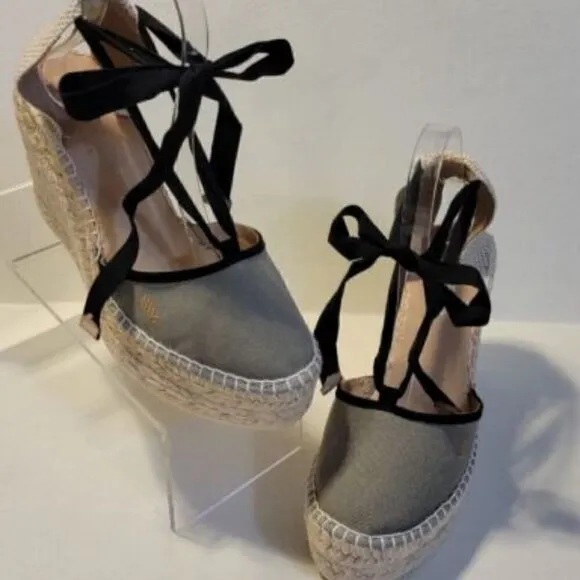 Viscata Tavallera Gray Canvas Platform Canvas Lace Up Wedge Espadrilles