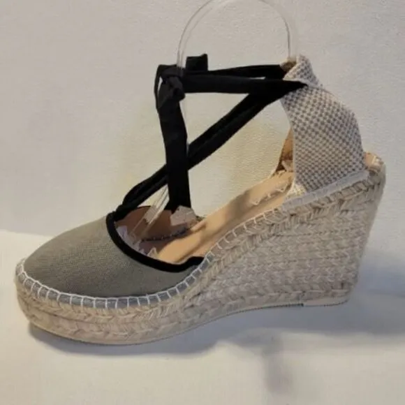 Viscata Tavallera Gray Canvas Platform Canvas Lace Up Wedge Espadrilles