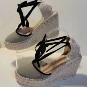 Viscata Tavallera Gray Canvas Platform Canvas Lace Up Wedge Espadrilles