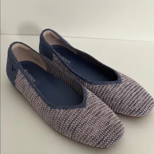 Vivaia Blue Pink Knit Stretch Comfort Ballet‎ Flats Square Toe Womens Size 40.5