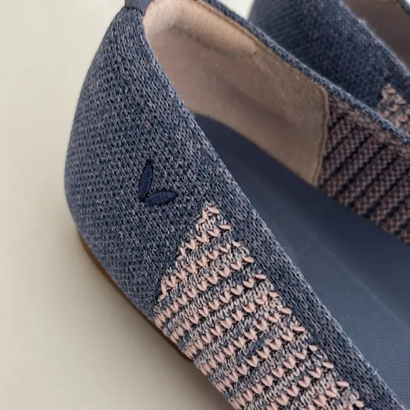 Vivaia Blue Pink Knit Stretch Comfort Ballet‎ Flats Square Toe Womens Size 40.5