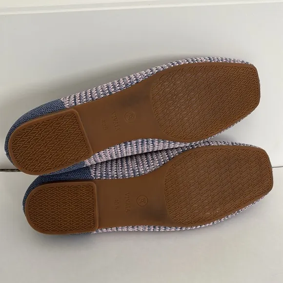 Vivaia Blue Pink Knit Stretch Comfort Ballet‎ Flats Square Toe Womens Size 40.5