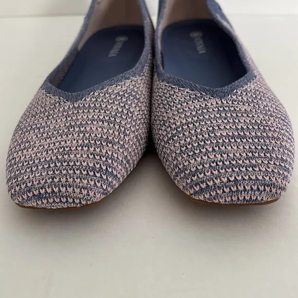 Vivaia Blue Pink Knit Stretch Comfort Ballet‎ Flats Square Toe Womens Size 40.5