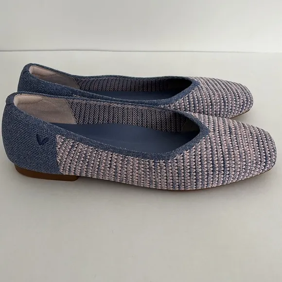 Vivaia Blue Pink Knit Stretch Comfort Ballet‎ Flats Square Toe Womens Size 40.5
