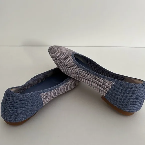 Vivaia Blue Pink Knit Stretch Comfort Ballet‎ Flats Square Toe Womens Size 40.5