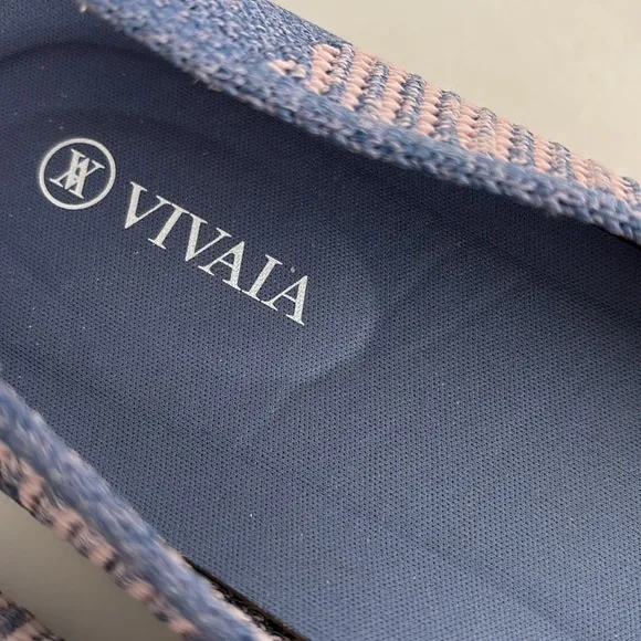 Vivaia Blue Pink Knit Stretch Comfort Ballet‎ Flats Square Toe Womens Size 40.5