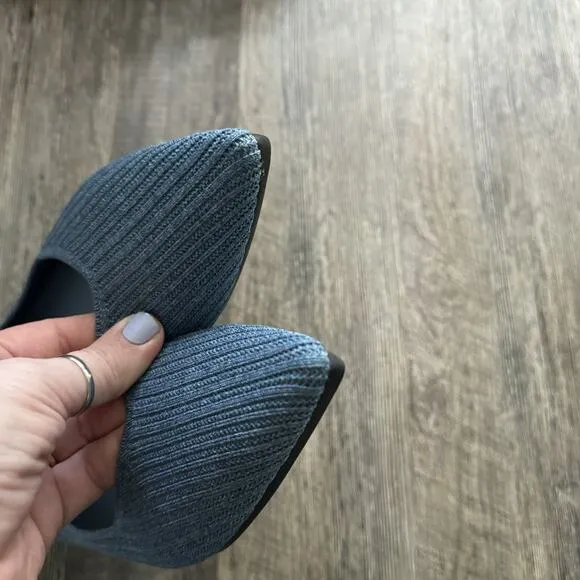 Vivaia Macy Pointed Toe Stripe Flats Blue Denim Size 41