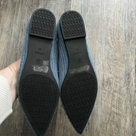 Vivaia Macy Pointed Toe Stripe Flats Blue Denim Size 41