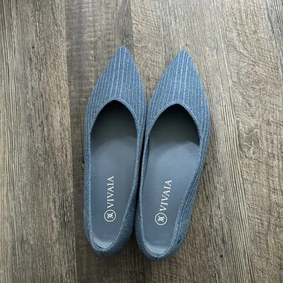 Vivaia Macy Pointed Toe Stripe Flats Blue Denim Size 41