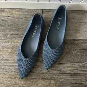 Vivaia Macy Pointed Toe Stripe Flats Blue Denim Size 41