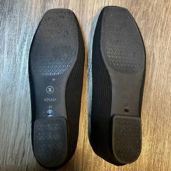 Vivaia‎ Margot 2.0 Square Toe V-Cut Womens Size 39W Ballet Flats Black