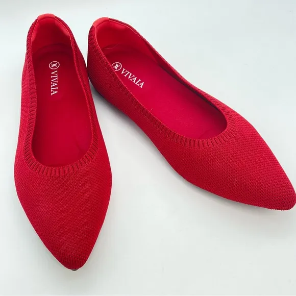 VIVAIA Ruby Red Pointed-Toe Breathable Mesh Ballet Flats Women’s Shoes | EU 37.5
