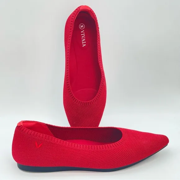 VIVAIA Ruby Red Pointed-Toe Breathable Mesh Ballet Flats Women’s Shoes | EU 37.5