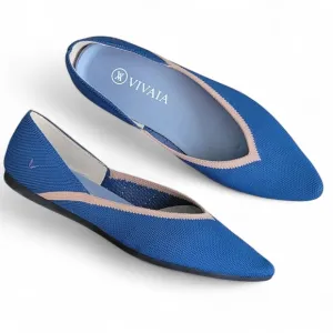 Vivaia Vienna Pointed Toe V Cut Flats Royal Blue and Tan EU Size 38.5 US…