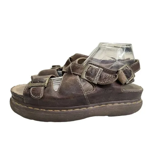 Vtg Dr Doc Martens Men 11 Chunky Heel Brown Y2K Fishermen Strappy Sandals Grunge