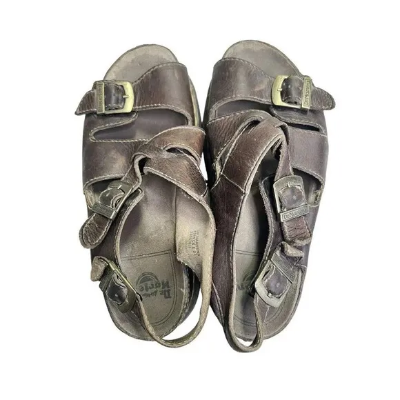 Vtg Dr Doc Martens Men 11 Chunky Heel Brown Y2K Fishermen Strappy Sandals Grunge
