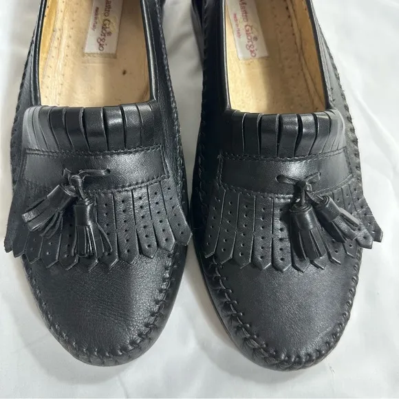 VTG Giorgio Made In Italy Mens Sz 9 Black Leather Loafers Slip On Dress Shoes