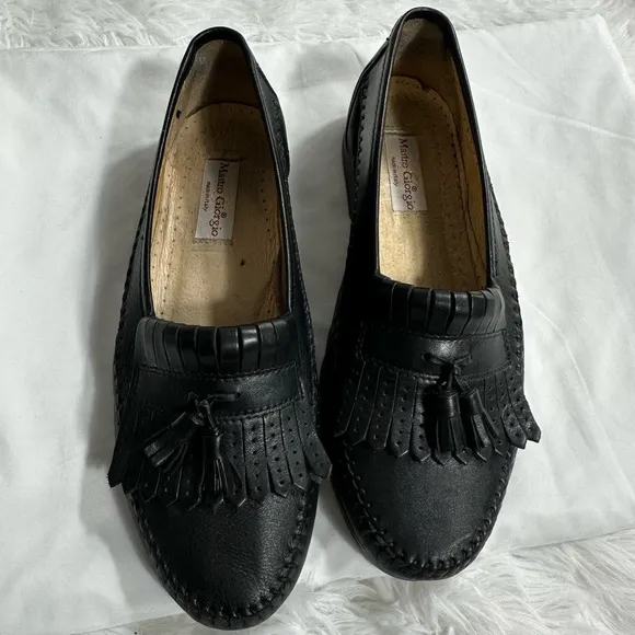 VTG Giorgio Made In Italy Mens Sz 9 Black Leather Loafers Slip On Dress Shoes