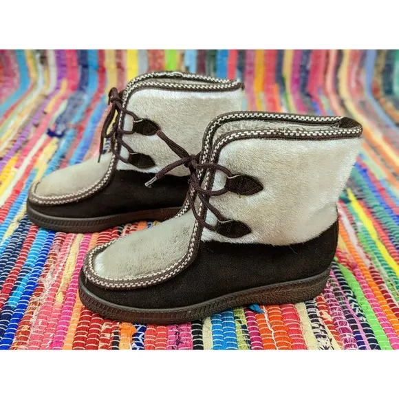 VTG Ski Lounger Women's 6 EU 37 Apres Ski Snow Boots Faux Fur Suede Italy EUC