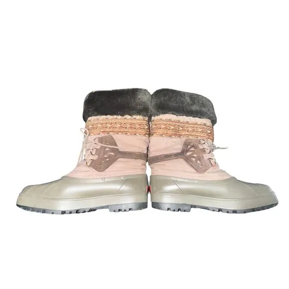 Vtg Sorel Snow Boots Women's Size 10 Tan Leather Faux Fur Trim Lined Winter Shoe