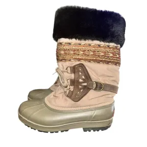 Vtg Sorel Snow Boots Women's Size 10 Tan Leather Faux Fur Trim Lined Winter Shoe