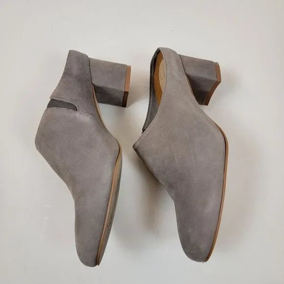 Walking Cradles Greer Suede Chunky Heels Mule Slip-on Taupe Shoes Gray Size 6.5