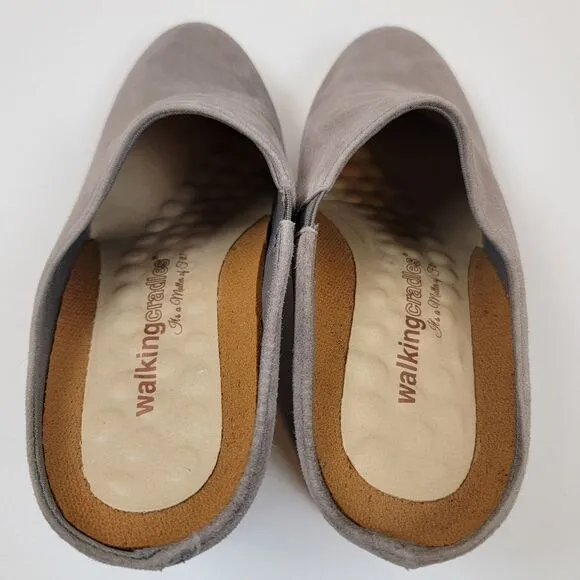 Walking Cradles Greer Suede Chunky Heels Mule Slip-on Taupe Shoes Gray Size 6.5