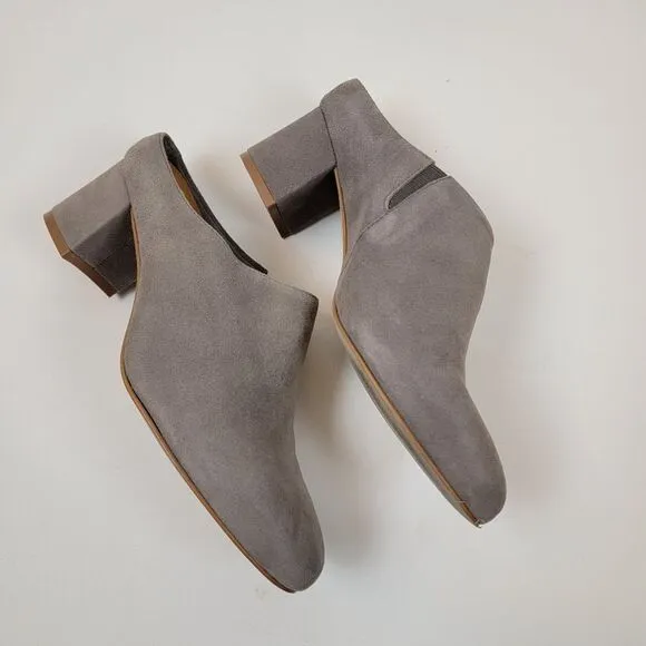Walking Cradles Greer Suede Chunky Heels Mule Slip-on Taupe Shoes Gray Size 6.5