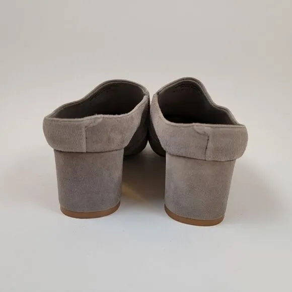 Walking Cradles Greer Suede Chunky Heels Mule Slip-on Taupe Shoes Gray Size 6.5