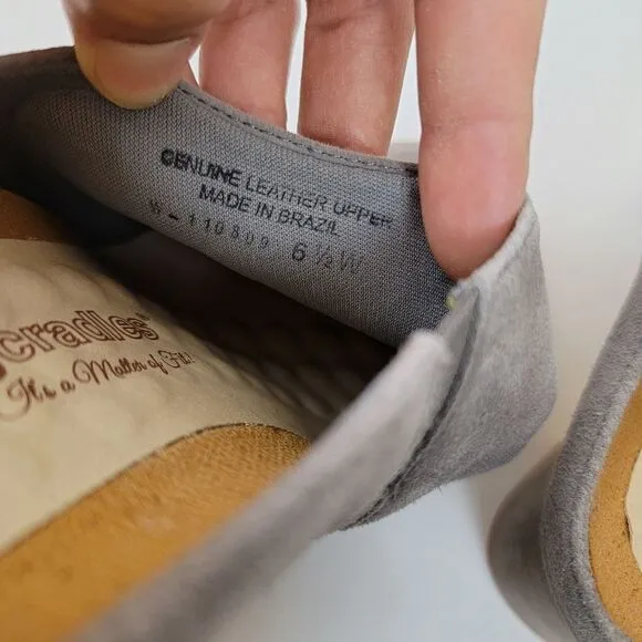 Walking Cradles Greer Suede Chunky Heels Mule Slip-on Taupe Shoes Gray Size 6.5