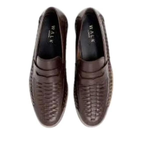 Walk London Men's Arrow Penny Woven Loafers Cow Swiss Brown Leather Size 8