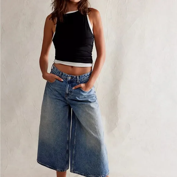 We the free high top wide crop jeans