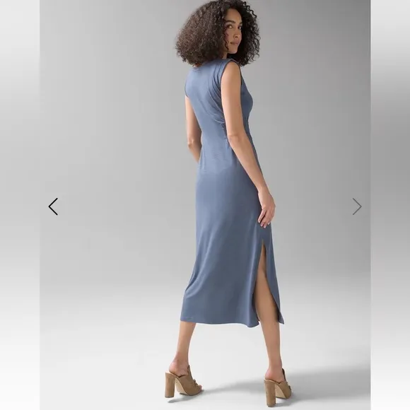 WHBM sleeveless smocked slub maxi dress
