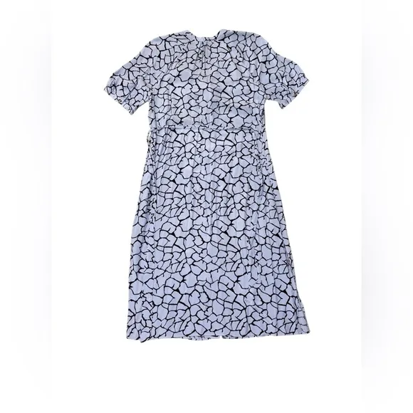 Whistles Dress Size 12 Olivia Giraffe Print Blue Midi Belted Pockets Button Up
