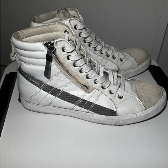 White &amp; Gray Diesel High-Top Sneakers
