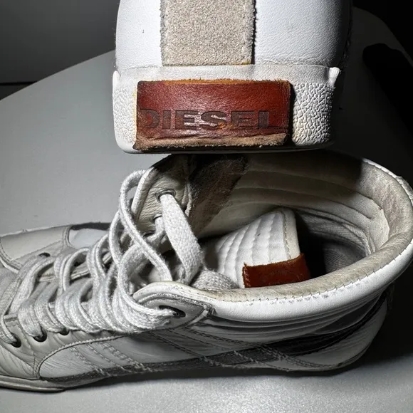 White &amp; Gray Diesel High-Top Sneakers