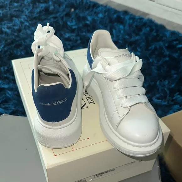 White and Blue Platform Sneakers