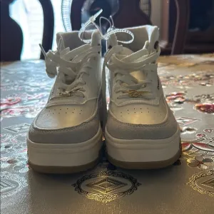 White and Gray High-Top Sneakers