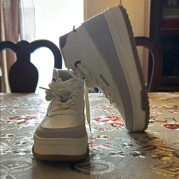 White and Gray High-Top Sneakers