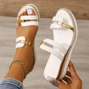 White Cross-Border Round Toe Open Toe Contrast Platform Wedge sandals