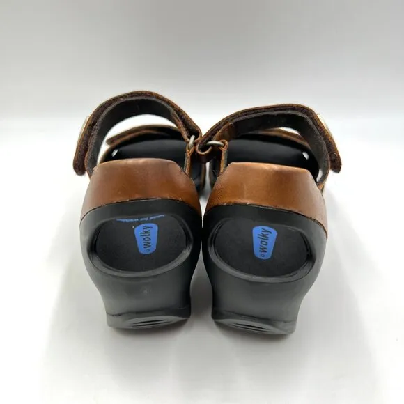 Wolky Womens Epoch Size 41 EU 9.5 US Cognac Brown Leather Wedges Sandals Shoes