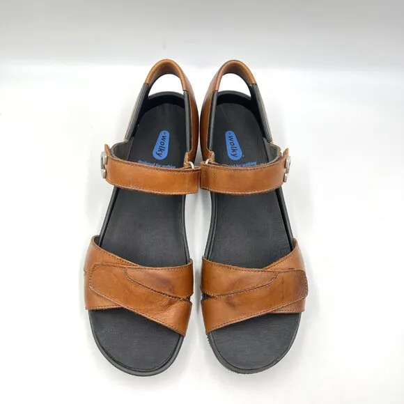 Wolky Womens Epoch Size 41 EU 9.5 US Cognac Brown Leather Wedges Sandals Shoes