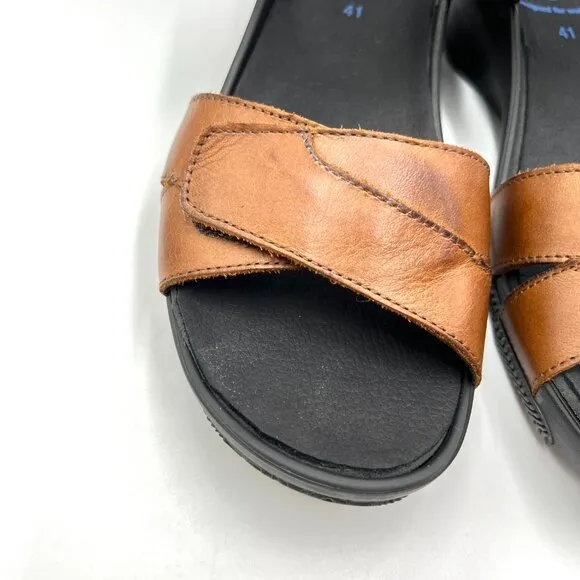Wolky Womens Epoch Size 41 EU 9.5 US Cognac Brown Leather Wedges Sandals Shoes