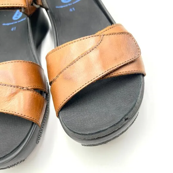 Wolky Womens Epoch Size 41 EU 9.5 US Cognac Brown Leather Wedges Sandals Shoes